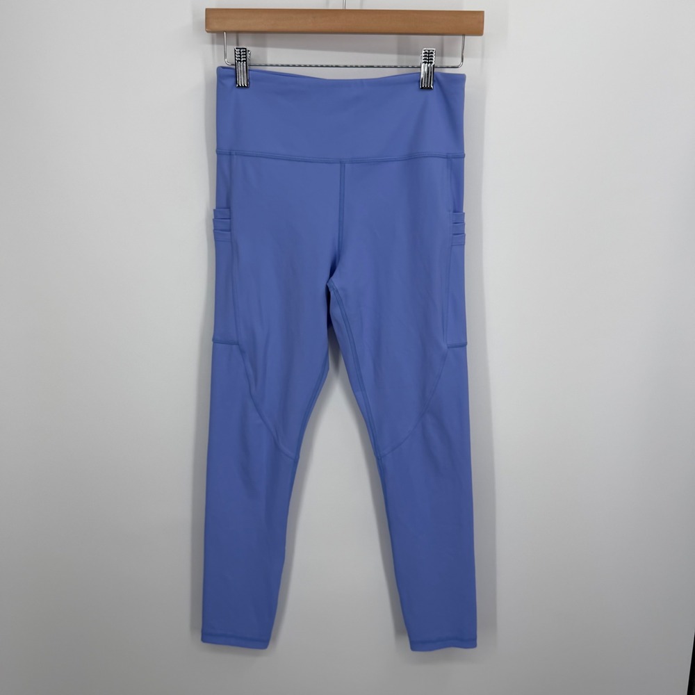 Zyia Active Leggings Women 6-8 Blue High Waisted Side Pockets 7/8 Length
